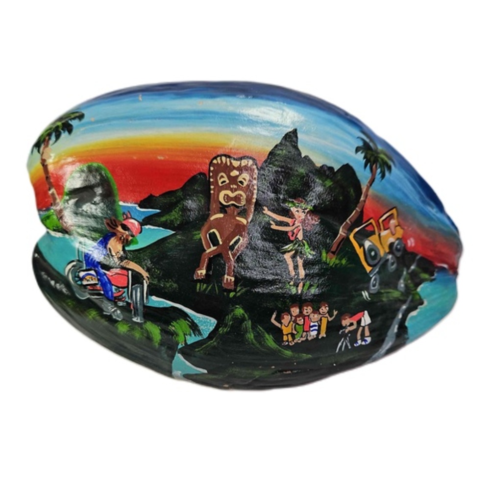 Hand Painted Coconut Tropical Sunset Hula Tiki Figures Aloha Decorative Art Vtg